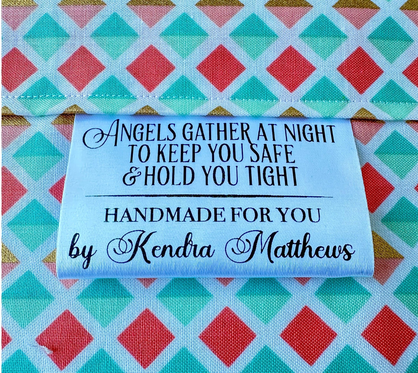 Angels Gather to Keep you Safe. Satin Quilt Labels - Jammin Threads