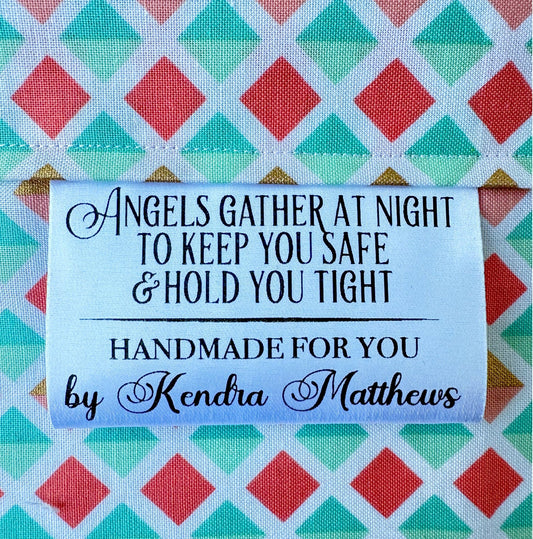 Angels Gather to Keep you Safe. Satin Quilt Labels - Jammin Threads