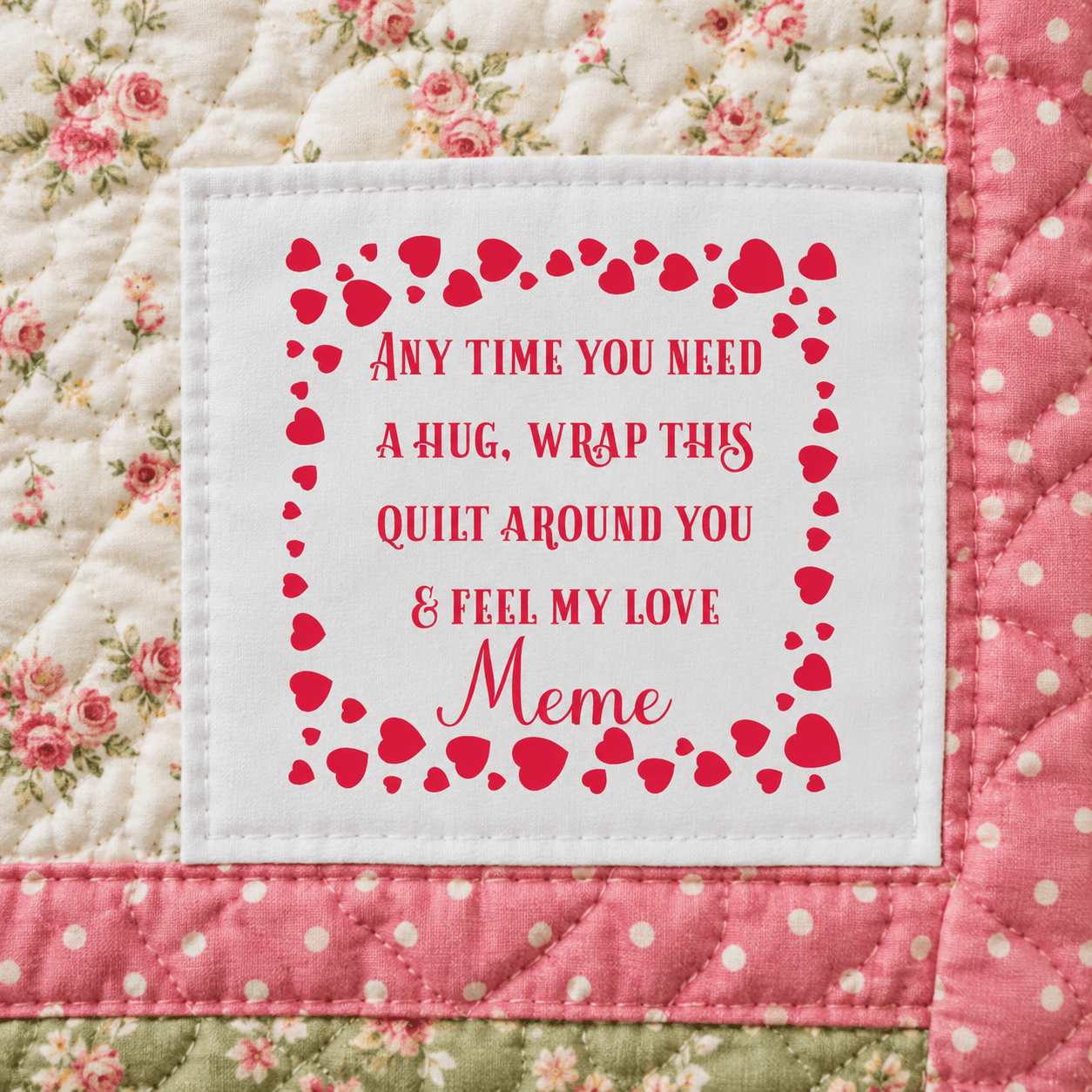 Anytime You Need a Hug Personalized Quilt Label – Red Heart Frame - Jammin Threads