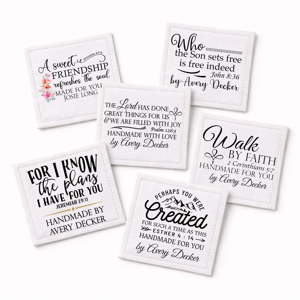 Assorted Inspirational Quilt Labels – Set of 6 • Bible Verses & Encouraging Sayings - Jammin Threads