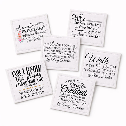 Assorted Inspirational Quilt Labels – Set of 6 • Bible Verses & Encouraging Sayings - Jammin Threads