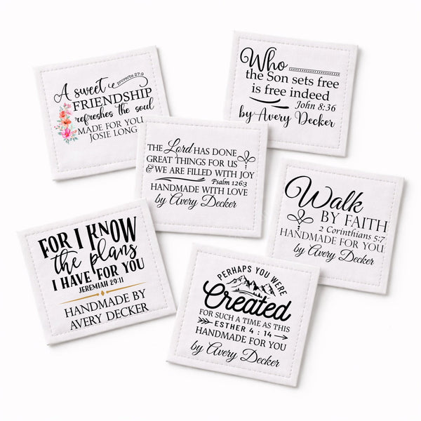Assorted Inspirational Quilt Labels – Set of 6 • Bible Verses & Encouraging Sayings - Jammin Threads