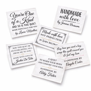 Assorted Personalized Quilt Labels – 6 Different Handmade Quilt Label Designs – Custom Quilt Tags Sheet – Cotton or Polyester Quilt Labels - Jammin Threads