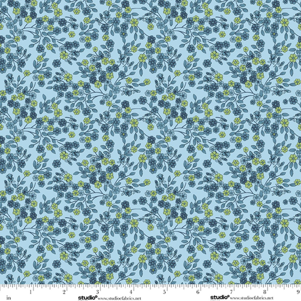 Bar Harbor Quilt Fabric by Chelsie Design Works | Ditsy Floral Vine Chambray - Jammin Threads