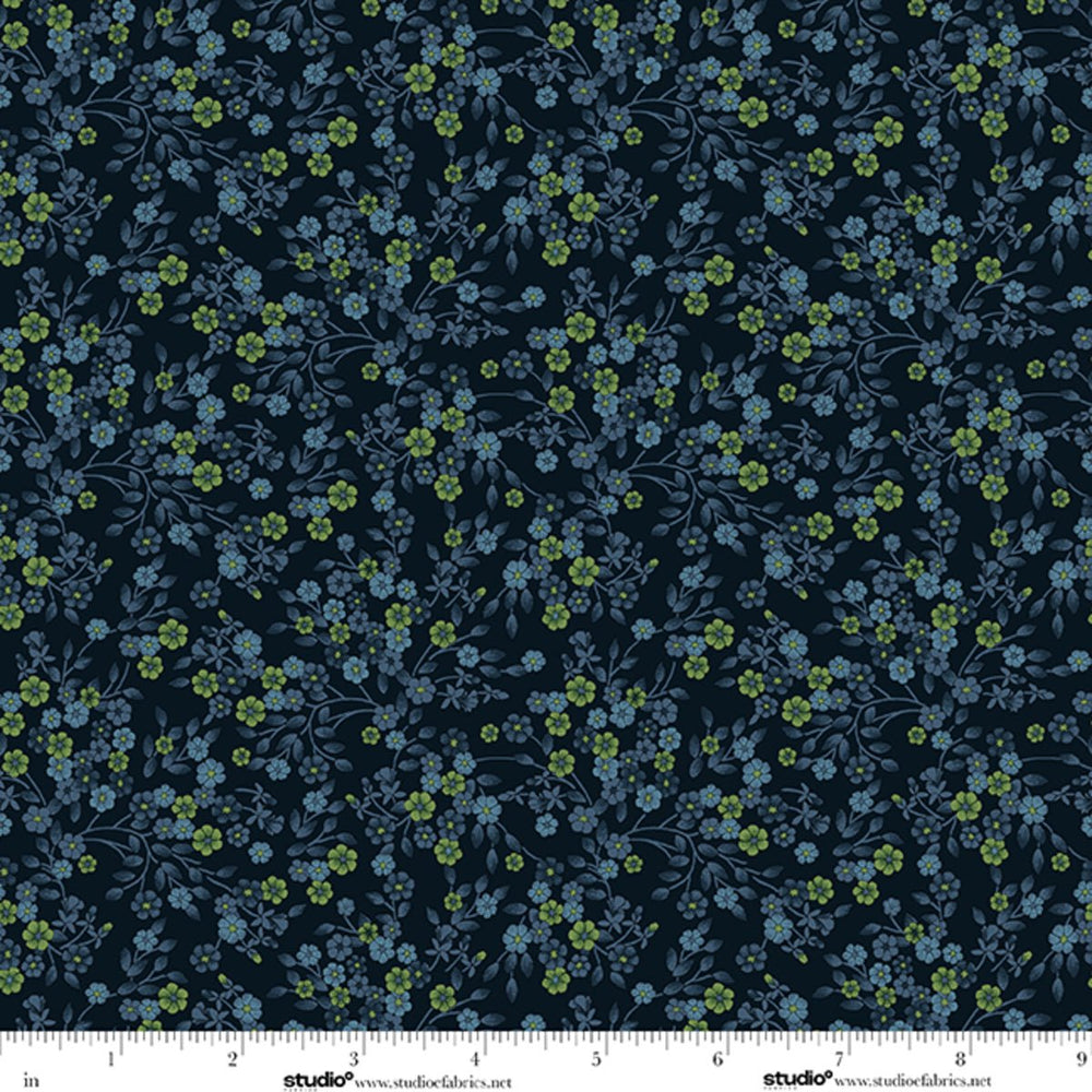 Bar Harbor Quilt Fabric by Chelsie Design Works | Ditsy Floral Vine Indigo - Jammin Threads