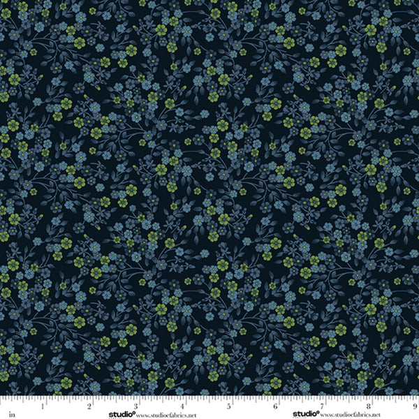 Bar Harbor Quilt Fabric by Chelsie Design Works | Ditsy Floral Vine Indigo - Jammin Threads