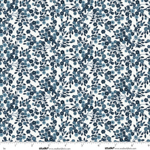 Bar Harbor Quilt Fabric by Chelsie Design Works | Ditsy Floral Vine | Salt/Dark Blue - Jammin Threads