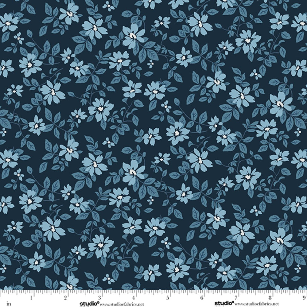 Bar Harbor Quilt Fabric by Chelsie Design Works | Small Floral Toss Twilight Blue - Jammin Threads
