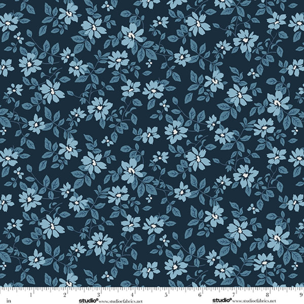 Bar Harbor Quilt Fabric by Chelsie Design Works | Small Floral Toss Twilight Blue - Jammin Threads