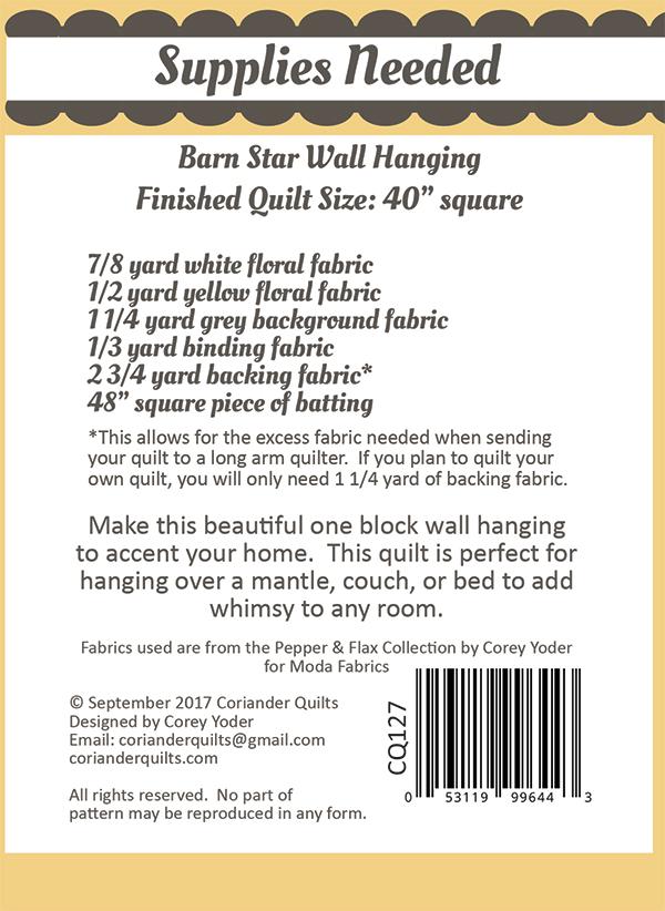 Barn Star Wall Hanging Pattern by Coriander Quilts - Jammin Threads