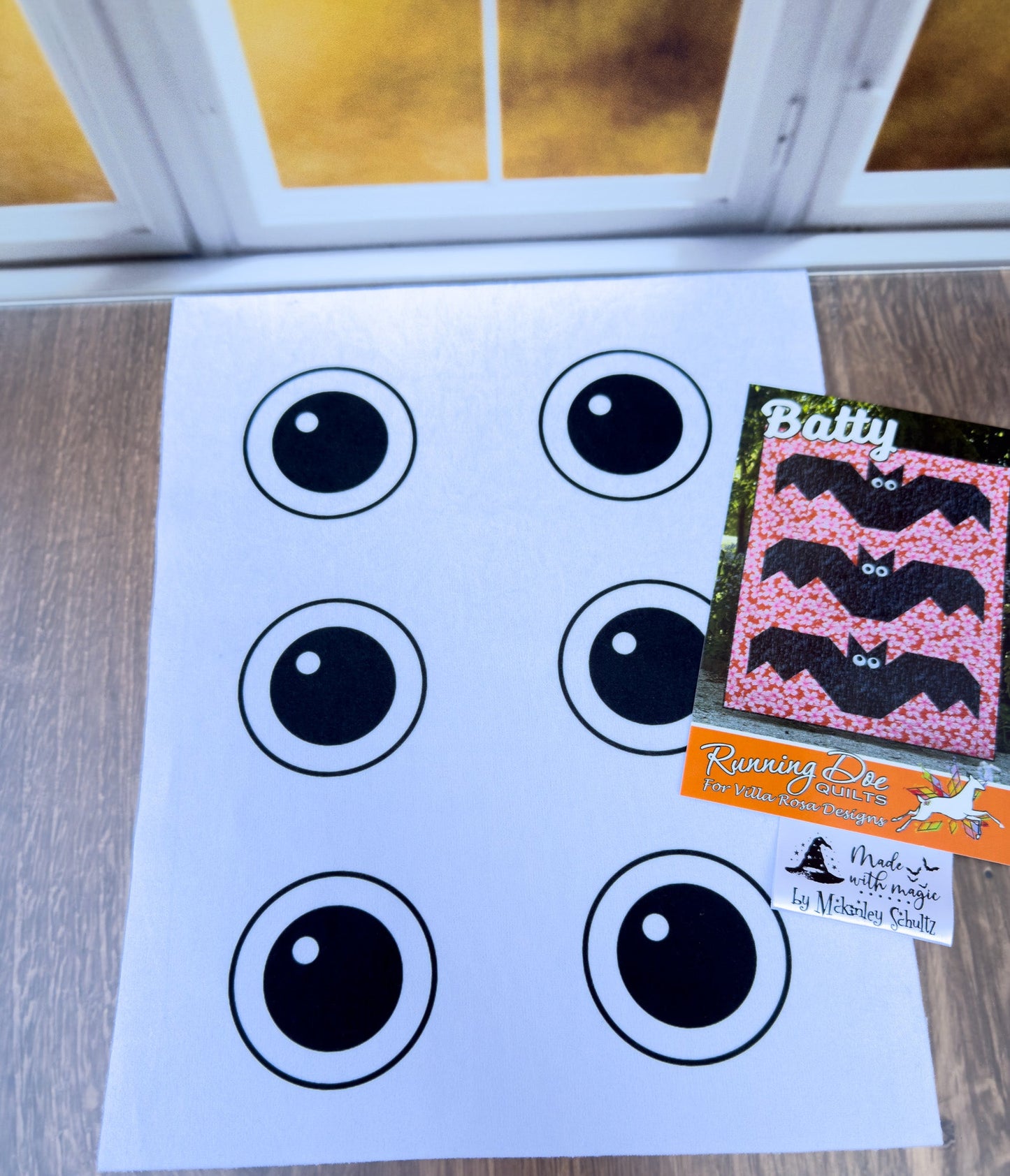 Batty Quilt Accessory Kit – Pattern, Pre - Printed Bat Eyes, and Personalized Quilt Label. Quilt Fabric NOT included - Jammin Threads