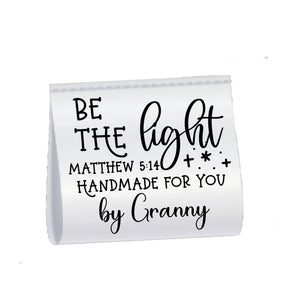 Be the Light Satin Quilt Label Tag – Matthew 5:14 Personalized Sewing Tag – Handmade Quilt Label – Fold - Over Tag (Set of 25) - Jammin Threads
