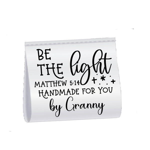 Be the Light Satin Quilt Label Tag – Matthew 5:14 Personalized Sewing Tag – Handmade Quilt Label – Fold - Over Tag (Set of 25) - Jammin Threads
