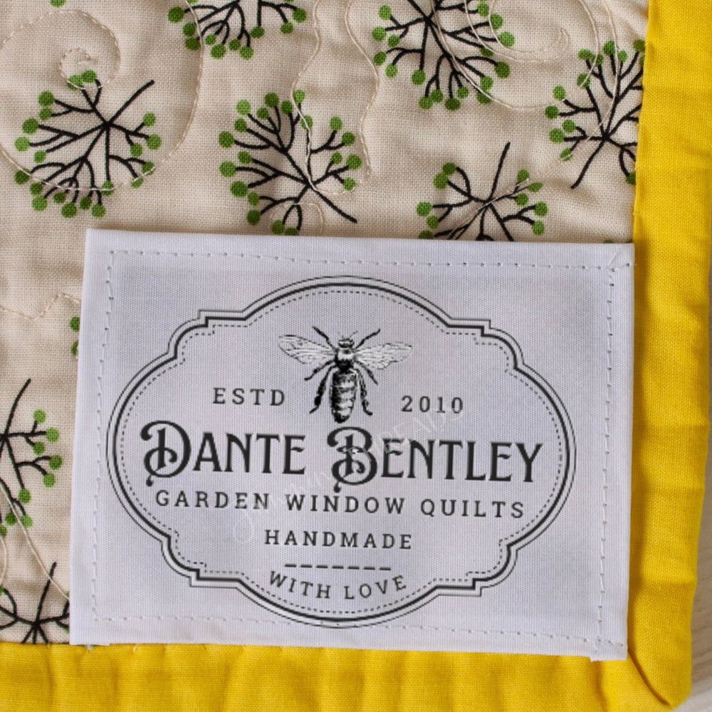 Custom Logo Quilt Label with Bee – Personalized Name, Year Established & Tagline | 6 Fabric Labels per Sheet - Jammin Threads