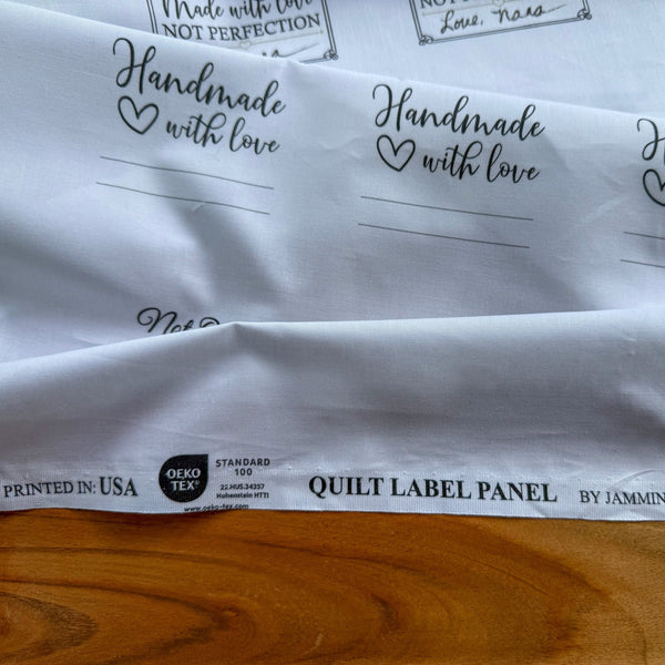 Blank Quilt Label Fabric Panel, 37 Best Seller Cotton Quilt Labels, Write-In Handmade Quilt Labels, 18 x 44 Inch Panel - Jammin Threads
