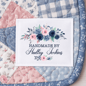 Blue Floral Personalized Quilt Labels – Handmade By Quilt Label – Custom Quilting Label Sheet - Jammin Threads