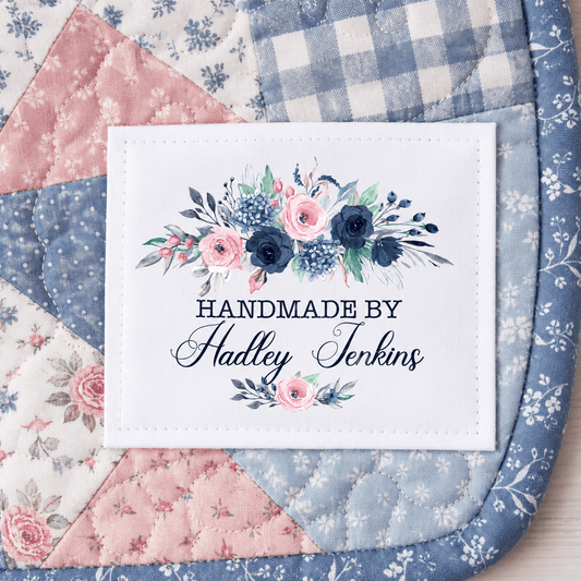 Blue Floral Personalized Quilt Labels – Handmade By Quilt Label – Custom Quilting Label Sheet - Jammin Threads