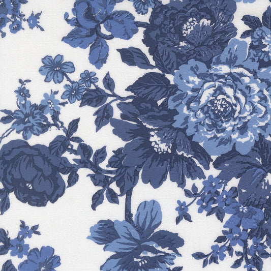 Blueprint Quilt Fabric White Navy 55330 26 by Camille Roskelley for Moda Fabrics - Jammin Threads