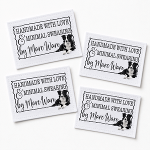 Border Collie Quilt Labels – Made with Love & Minimal Swearing – Personalized Quilting Labels – 3" x 2" Cotton or Polyester - Jammin Threads