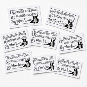 Border Collie Quilt Labels – Made with Love & Minimal Swearing – Personalized Quilting Labels – 3" x 2" Cotton or Polyester - Jammin Threads