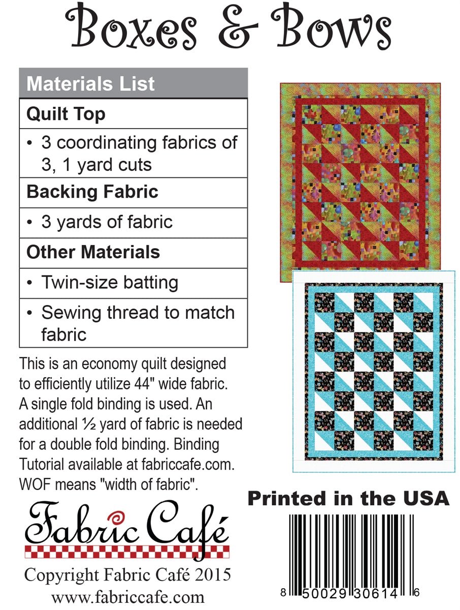 Boxes and Bows 3 Yard Quilt Pattern by Fabric Cafe - Jammin Threads