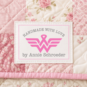 Breast Cancer Quilt Label – Personalized Pink Ribbon Superhero Label - Jammin Threads