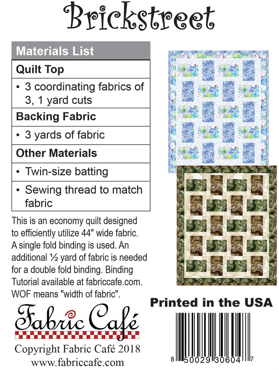 Brick Street 3 Yard Quilt Pattern by Fabric Cafe - Jammin Threads