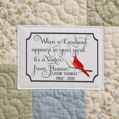 Personalized Cardinal Memorial Quilt Label – Visitor From Heaven Remembrance Label