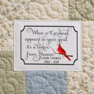 Personalized Cardinal Memorial Quilt Label – Visitor From Heaven Remembrance Label