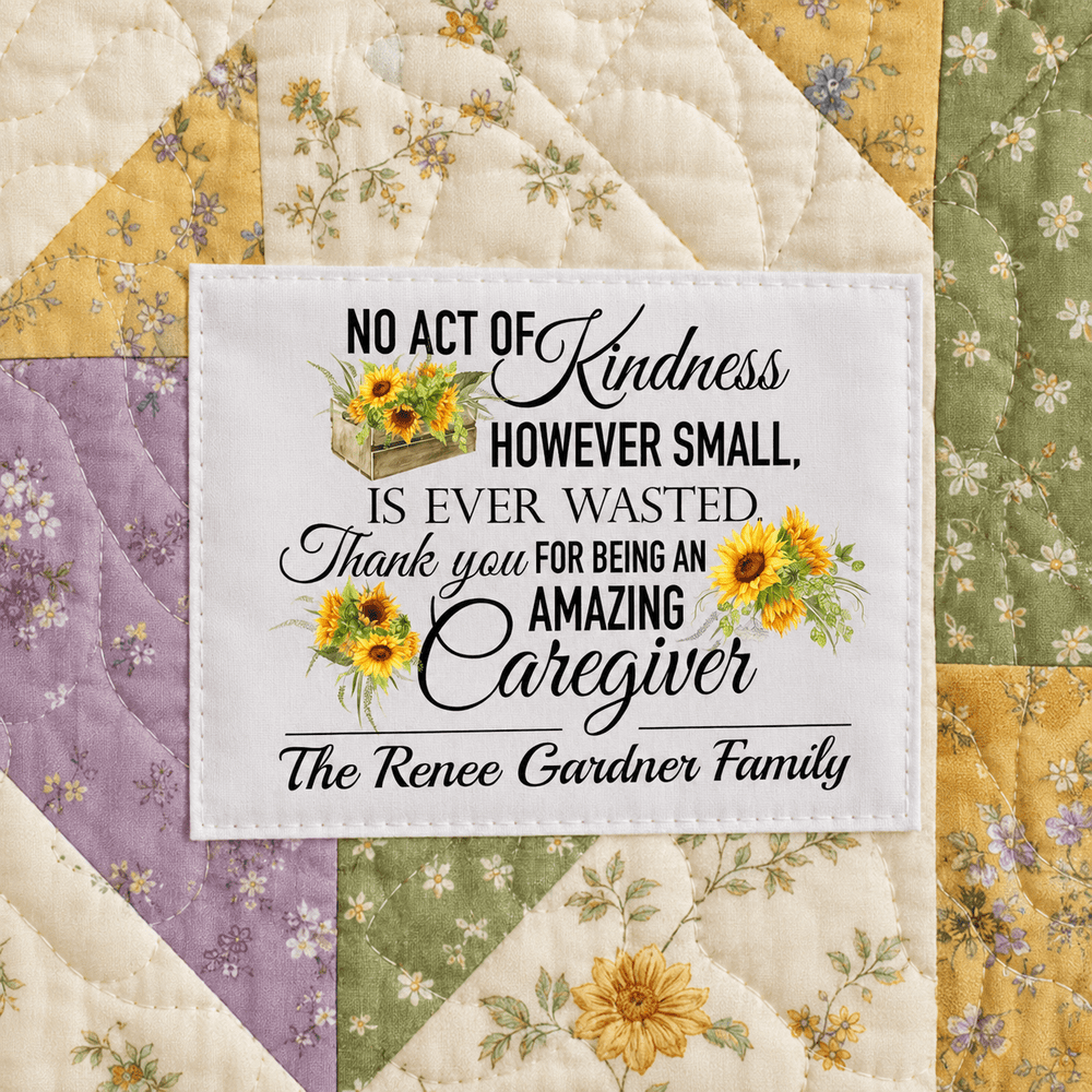 Caregiver Thank You Quilt Label – Personalized Sunflower Quilt Label - Jammin Threads