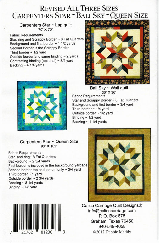 Carpenters Star~Bali Sky Revised Quilt Pattern by Calico Carriage - Jammin Threads
