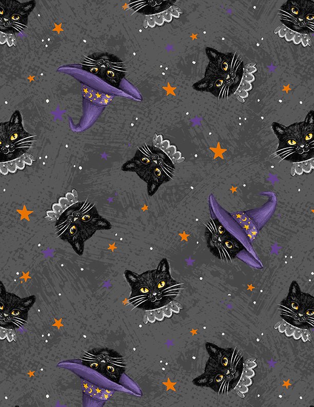 Cat Head Toss Black Halloween Quilt Fabric by Wilmington Prints - Jammin Threads