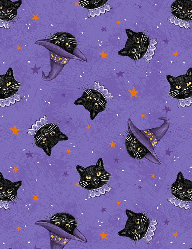 Cat Head Toss Purple Halloween Quilt Fabric by Wilmington Prints - Jammin Threads