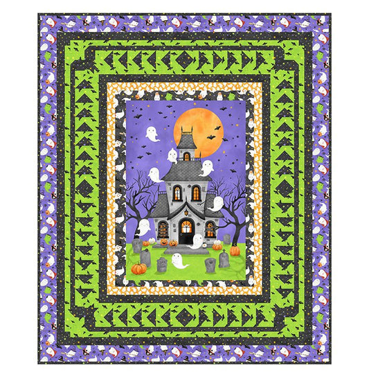 Cats & Bats Halloween Quilt Kit – 54” x 64.5” Quilt with Personalized Ghost Satin Label | Ghost Town Fabric by Northcott - Jammin Threads