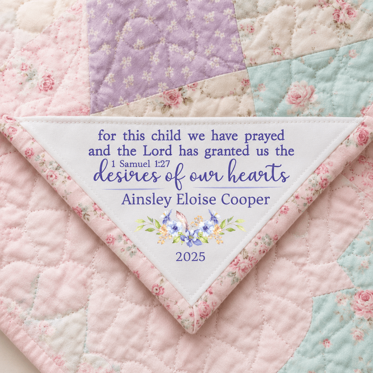 Children’s Corner Quilt Label – “For This Child We Have Prayed” – Personalized - Jammin Threads