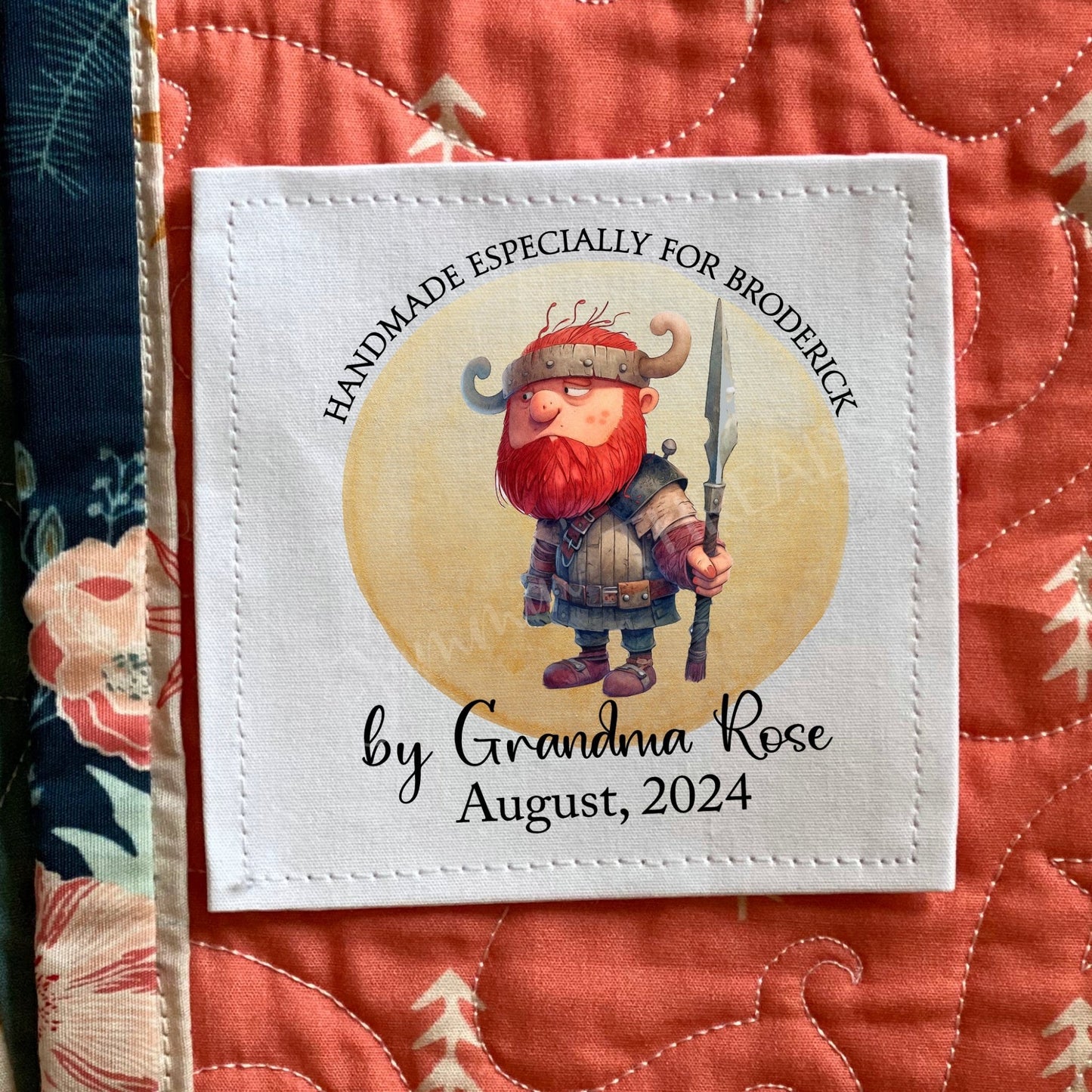 Children's Nordic Viking Quilt Label personalized for babies and kids - Jammin Threads