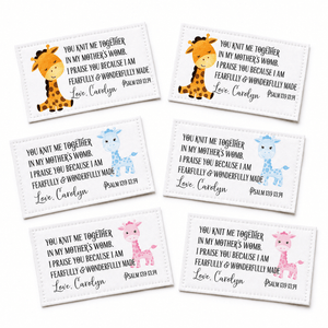 Christian Baby Quilt Labels – Psalm 139:13–14 Baby Giraffe Assortment | Personalized Quilt Labels - Jammin Threads
