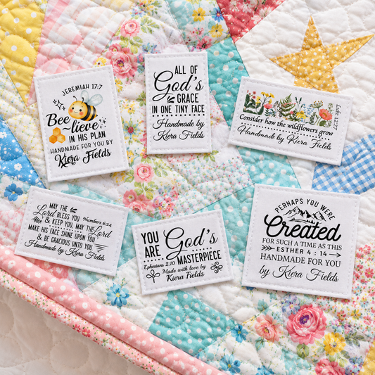 Christian Children’s Quilt Labels Assortment | Set of 6 Inspirational Quilt Tags for Baby Quilts - Jammin Threads