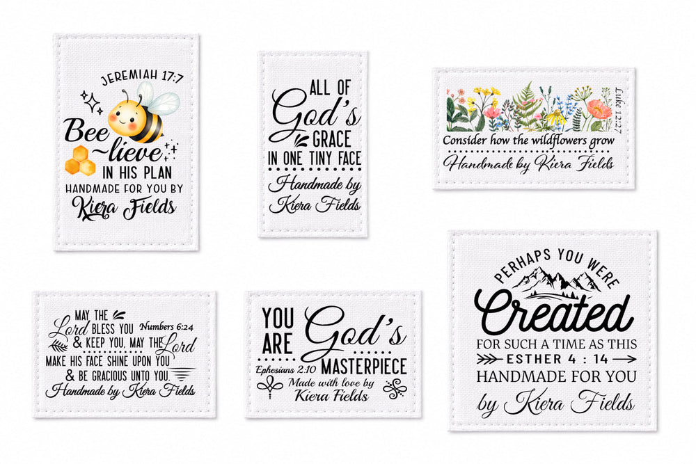 Christian Children’s Quilt Labels Assortment | Set of 6 Inspirational Quilt Tags for Baby Quilts - Jammin Threads