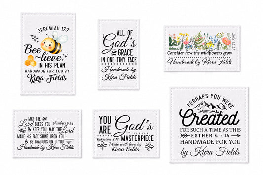 Christian Children’s Quilt Labels Assortment | Set of 6 Inspirational Quilt Tags for Baby Quilts - Jammin Threads