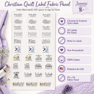 Christian Quilt Label Fabric Panel – 35 Scripture & Bible Verse Write-In Cotton Quilt Labels - Jammin Threads