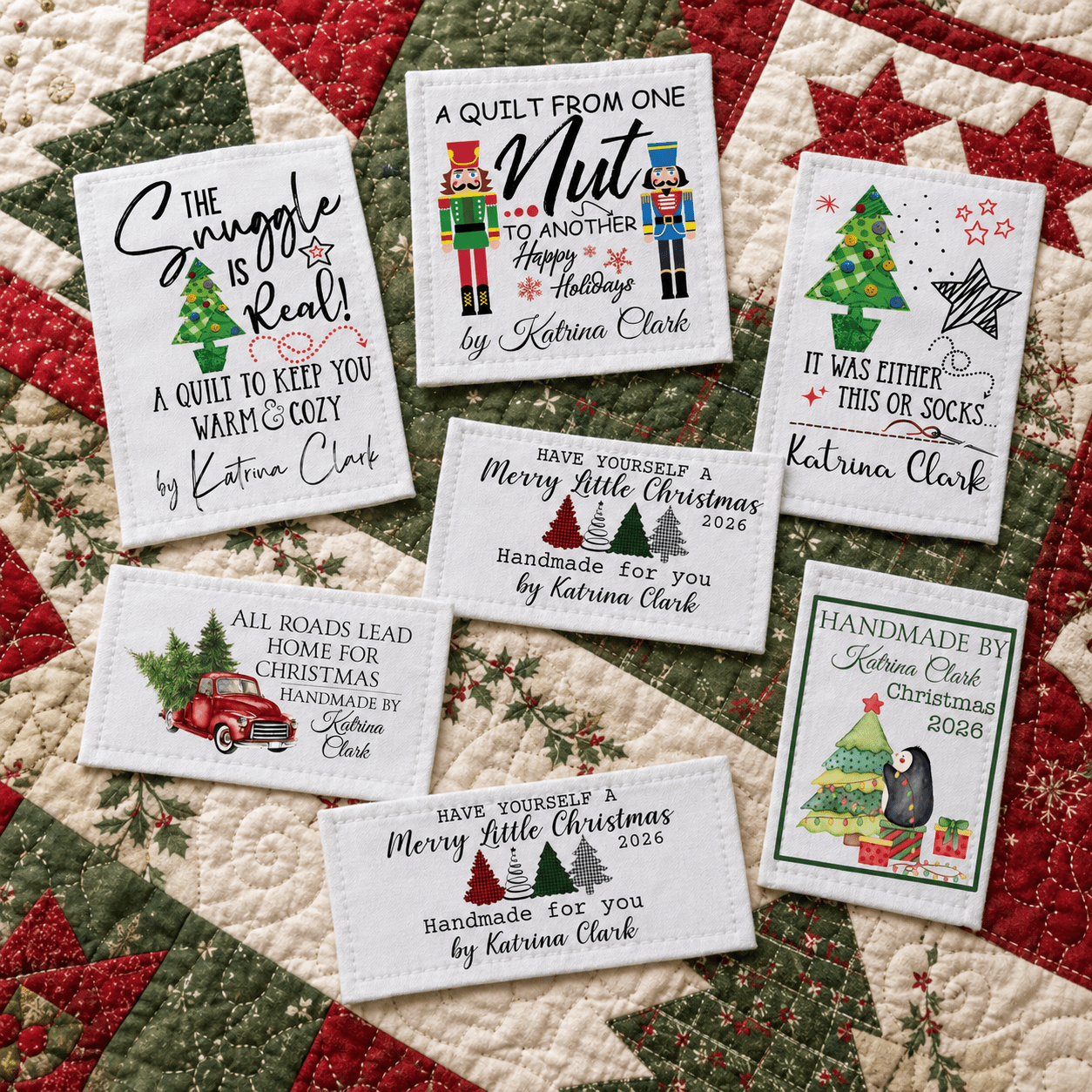 Christmas Quilt Label Assortment – Personalized Holiday Quilt Labels with Maker Name - Jammin Threads