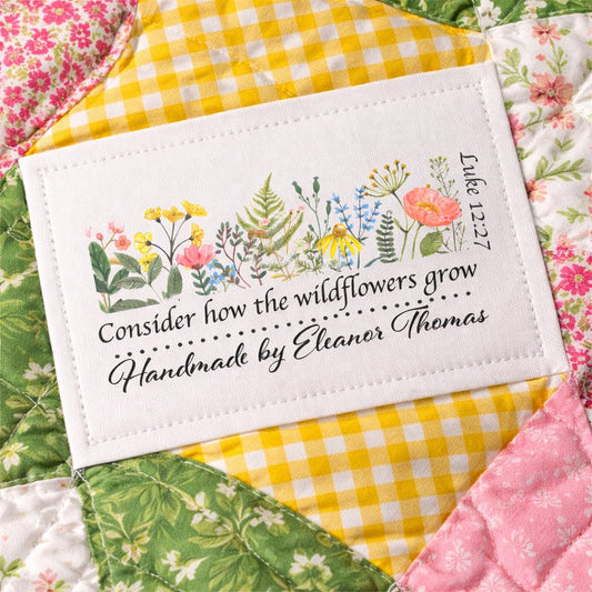 “Consider How the Wildflowers Grow” Quilt Labels – Luke 12:27 | Personalized | 8 per Sheet - Jammin Threads