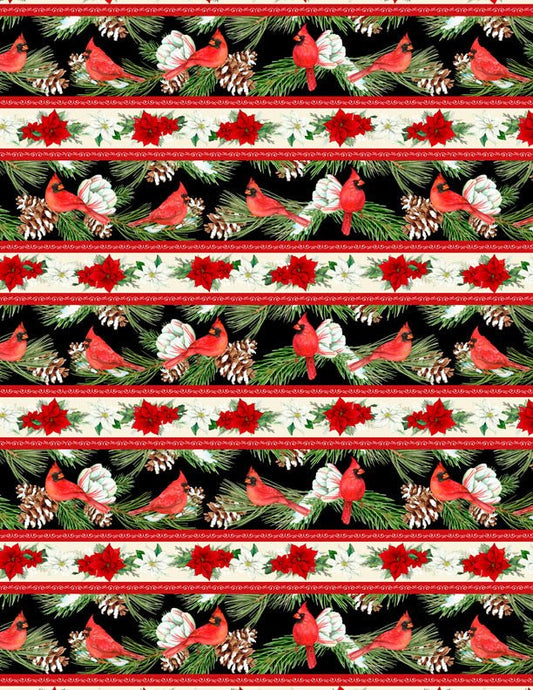 Cozy Cardinal Repeating Stripe Christmas Fabric by Wilmington Prints - Jammin Threads