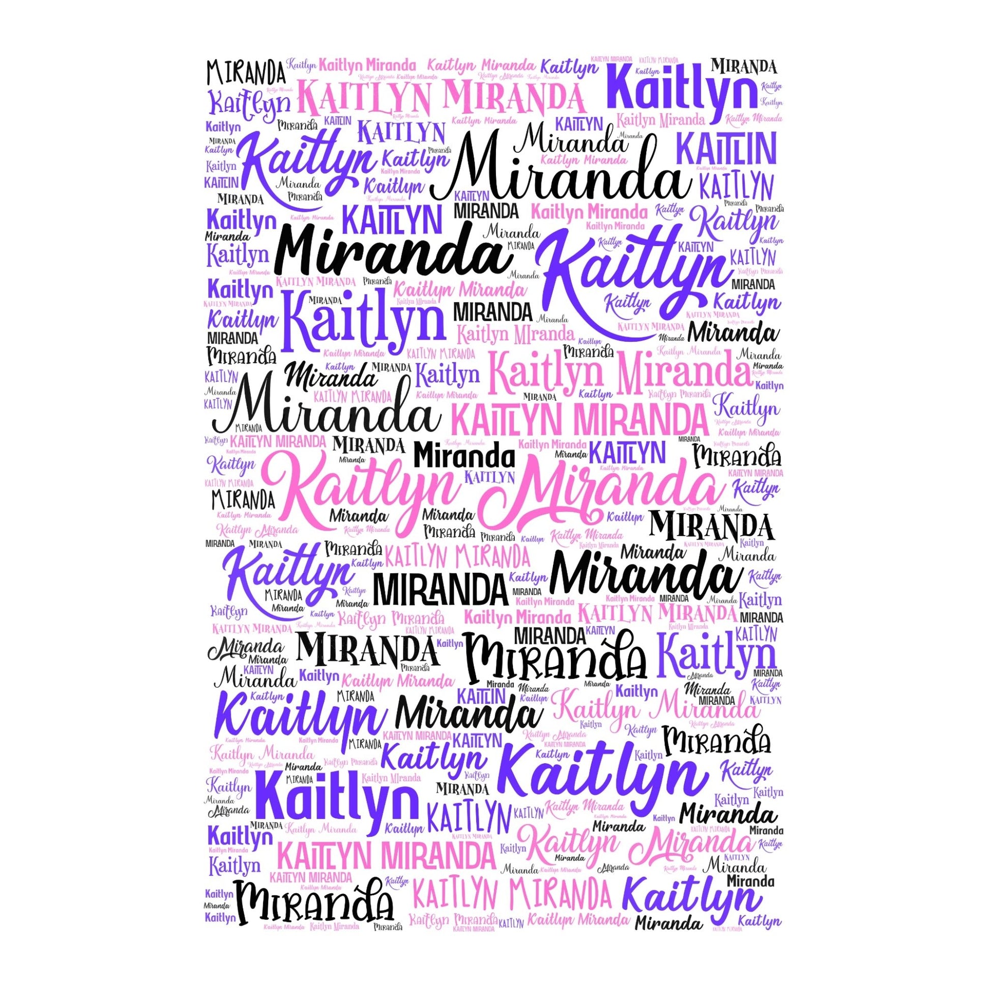 Custom 12 x 18" Fabric Panel – Personalized Name or Words in Purple, Pink and Black - Jammin Threads