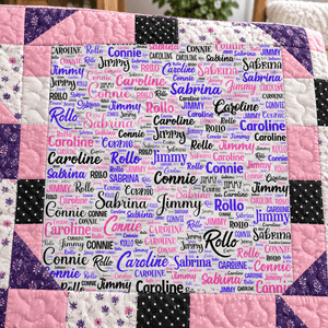 Custom 12 x 18" Fabric Panel – Personalized Name or Words in Purple, Pink and Black - Jammin Threads