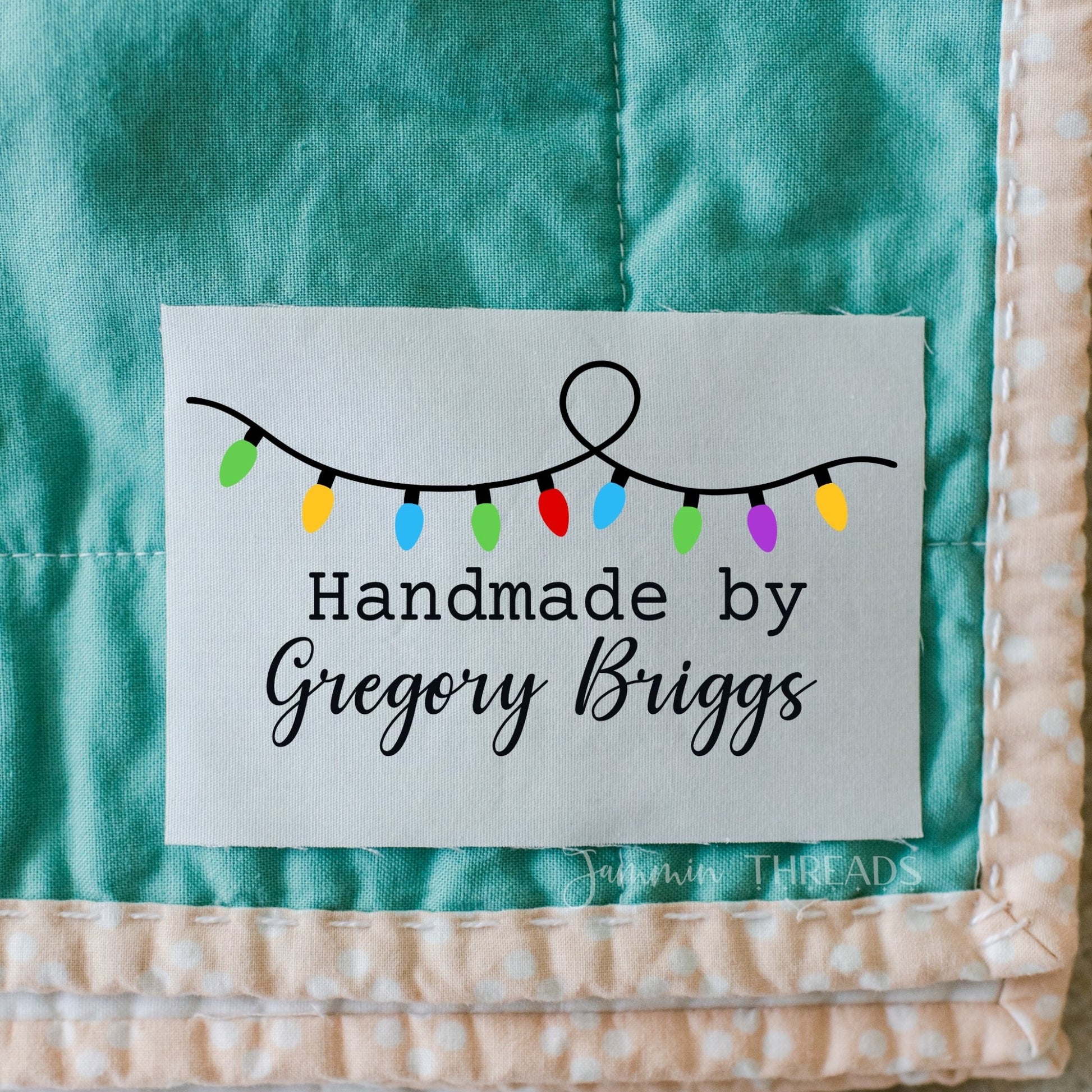 Custom Christmas Lights Quilt Labels – Handmade by [Your Name] – 8 Labels per Sheet - Jammin Threads