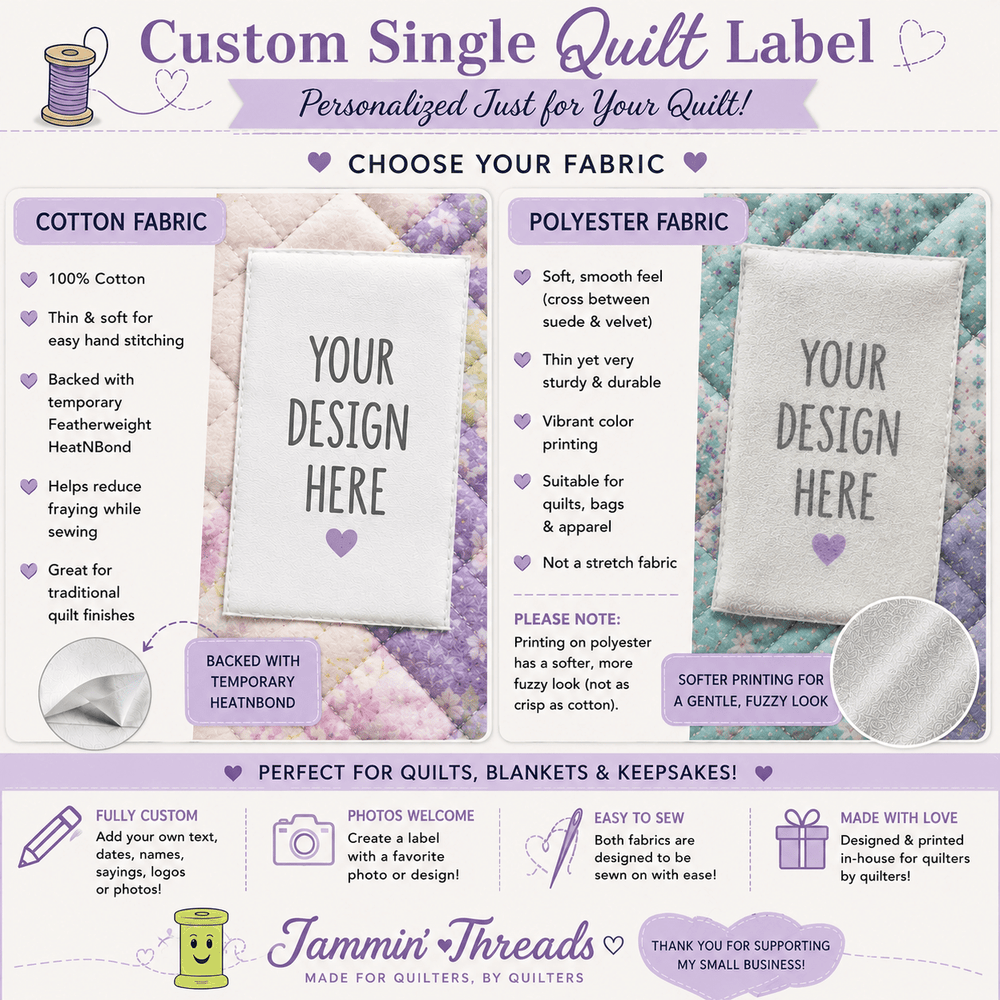 Custom Order for 1 SINGLE Quilt Label - Jammin Threads