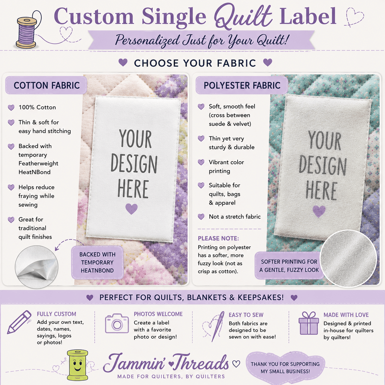 Custom Order for 1 SINGLE Quilt Label - Jammin Threads