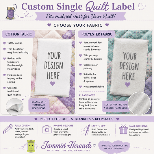 Custom Order for 1 SINGLE Quilt Label - Jammin Threads
